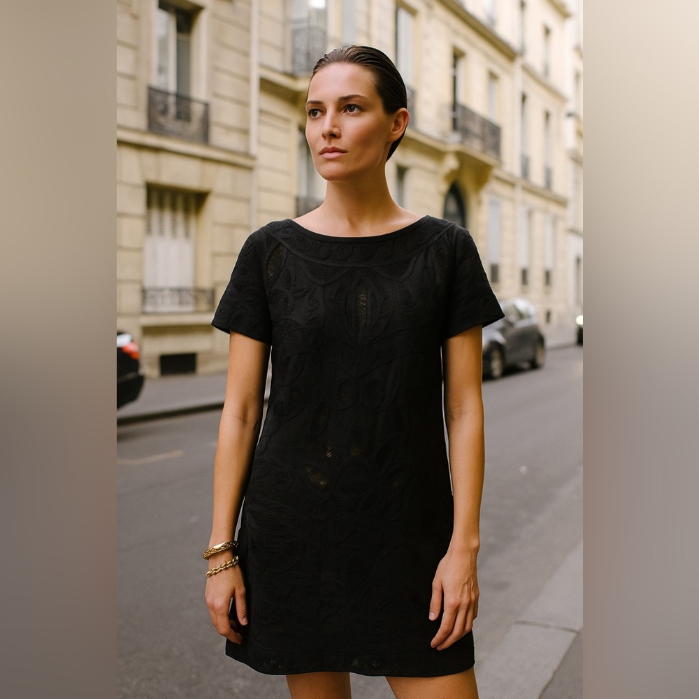 Reiss || Black Lace Overlay Dress